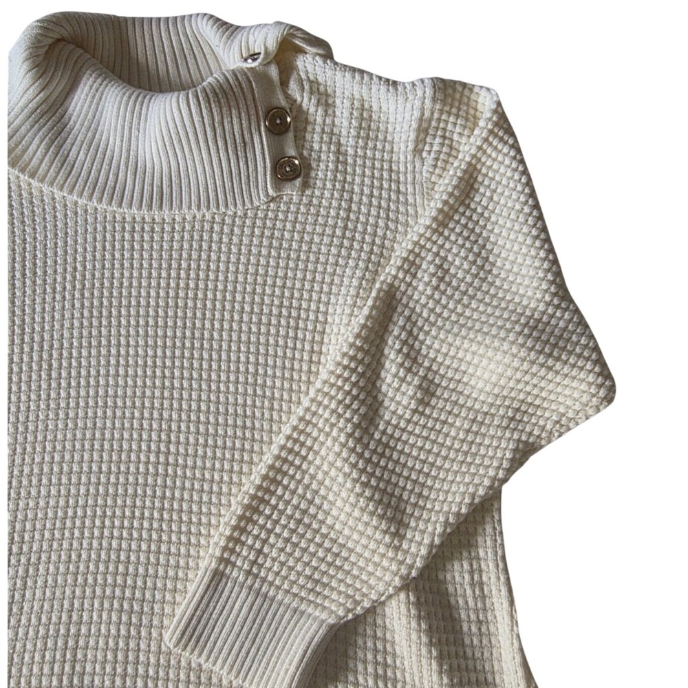 Calvin Klein Women's Cowl Neck Cream Waffle Knit Sweater 2X Coastal Minimalist